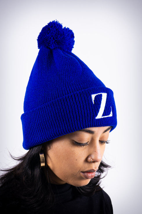 Z for Zeta pom-pom beanie, blue