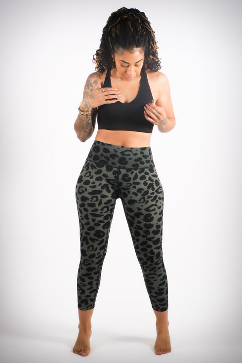 Leopard Love premium 7/8 leggings, grey