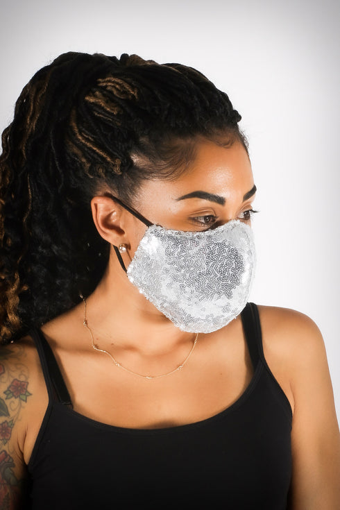 Covered! Sequin mouth mask, silver