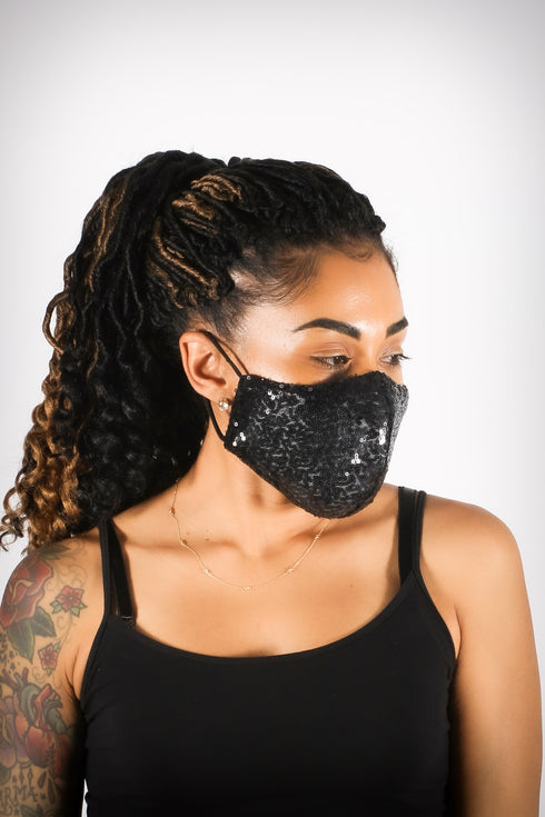 Covered! Sequin mouth mask, black