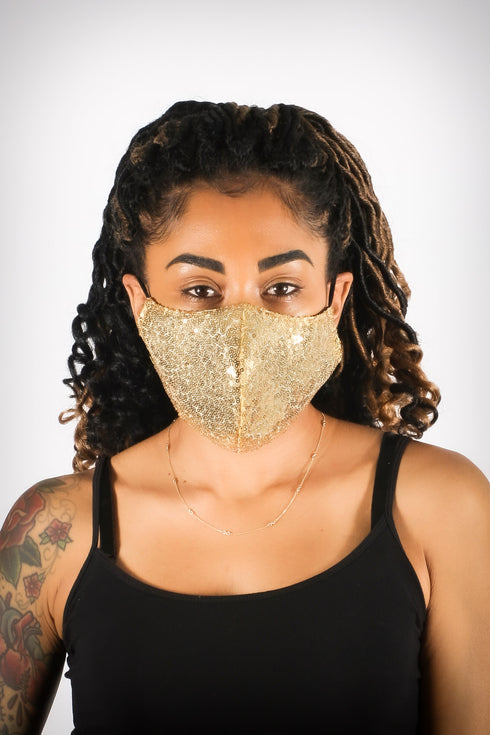 Covered! Sequin mouth mask, gold